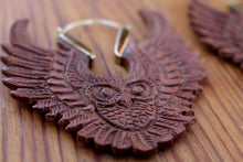 Load image into Gallery viewer, OWL WOODEN CARVED EARRINGS
