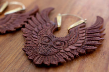 Load image into Gallery viewer, OWL WOODEN CARVED EARRINGS

